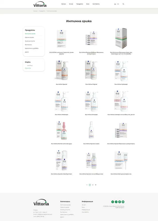 Vittoria Pharma - лист с продукти