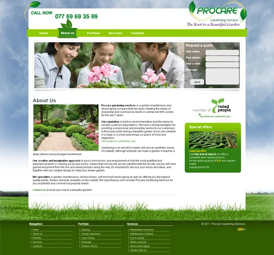 Procare Gardening Services - Вътрешна страница
