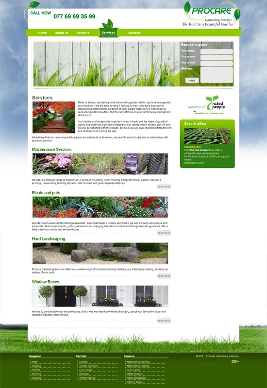 Procare Gardening Services - Вътрешна страница